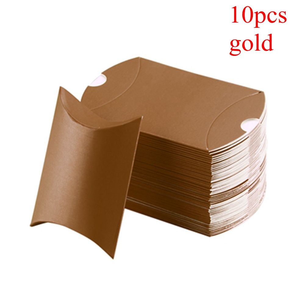 10pcs/set Colorful Paper Pillow Candy Box Pouch Kraft Wedding Favors Candy Boxes Home Party Birthday Supply: Gold