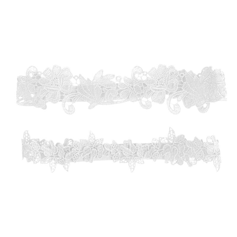 Conjunto de anillos para el muslo de encaje Floral bordado para mujer, banda elástica decorativa para boda y graduación, Color sólido, ligas de pierna sin costuras huecas: Blanco