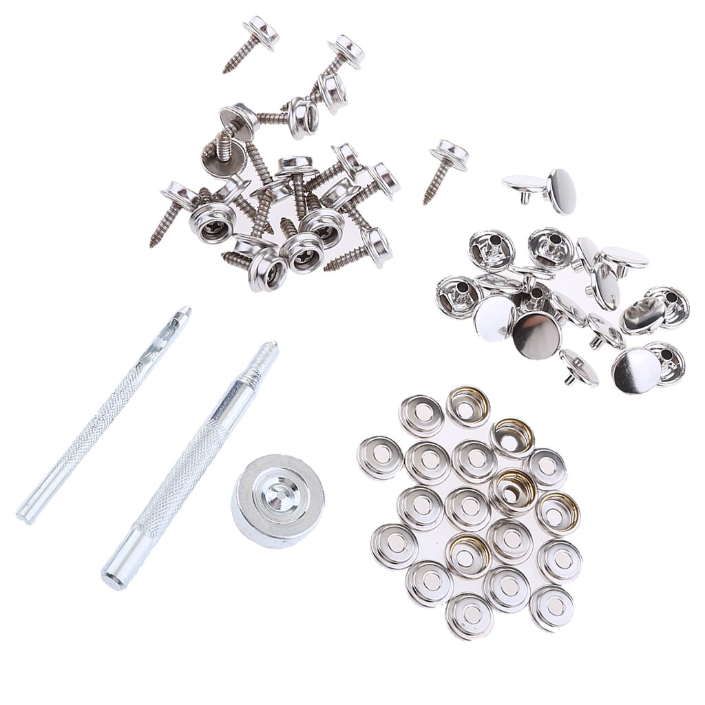63 Pieces Stainless Steel Marine Boat Canvas Snap Cover Fastener 15mm Screw Studs Repair Kit with Installation Tool