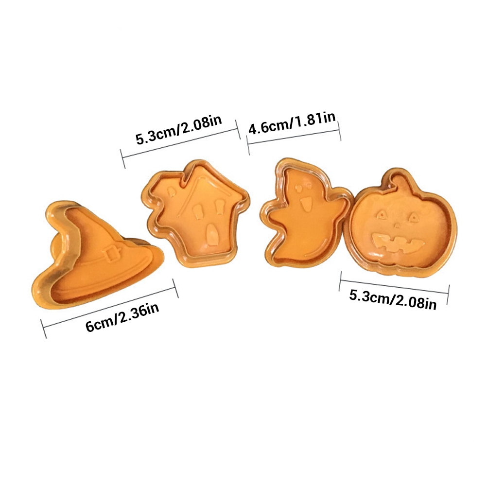 4 Stuks Halloween Pompoen Ghost Cookie Mould Biscuit Stempel 3D Cookie Plunger Cutter Diy Bakvorm Cookie Cutters Voor Keuken