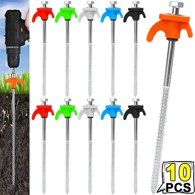 Clavijas de Metal para tienda de campaña, estacas para acampar, anclajes de tierra, tornillo en espiral resistente con estacas hexagonales, estacas para acampar, 10/2 Uds.