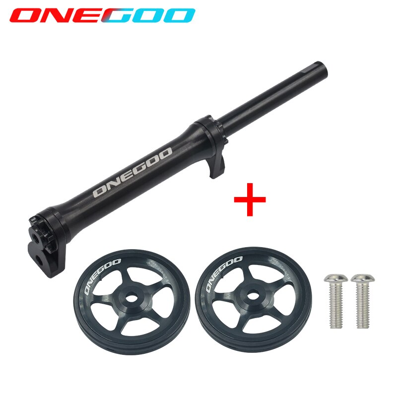 ONEGOO Easy Push Wheel Telescopic Rod for Brompton 349 Folding Bike Aluminum Alloy Trolley Bicycle Easy Wheel Bearing Wheel Rod: 5-claws Black set
