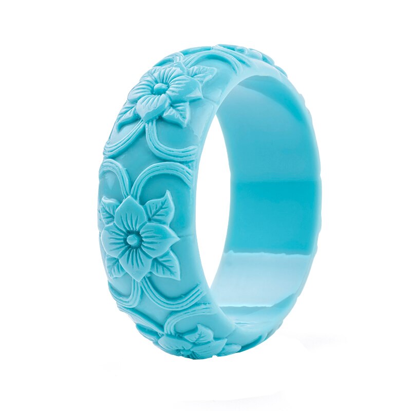Klassieke Hars Manchet Gegraveerde Bloemen Armbanden Bangles Voor Vrouwen Mode Brede Acryl Armband Vrouwelijke Charme Bruiloft Sieraden: blue