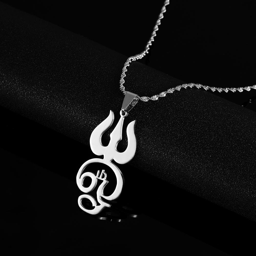 Stainless Steel India Tamil Om Sign Pendant Necklaces for Women Girls TAMIL OM Symbol Chain Jewelry: Silver Plated