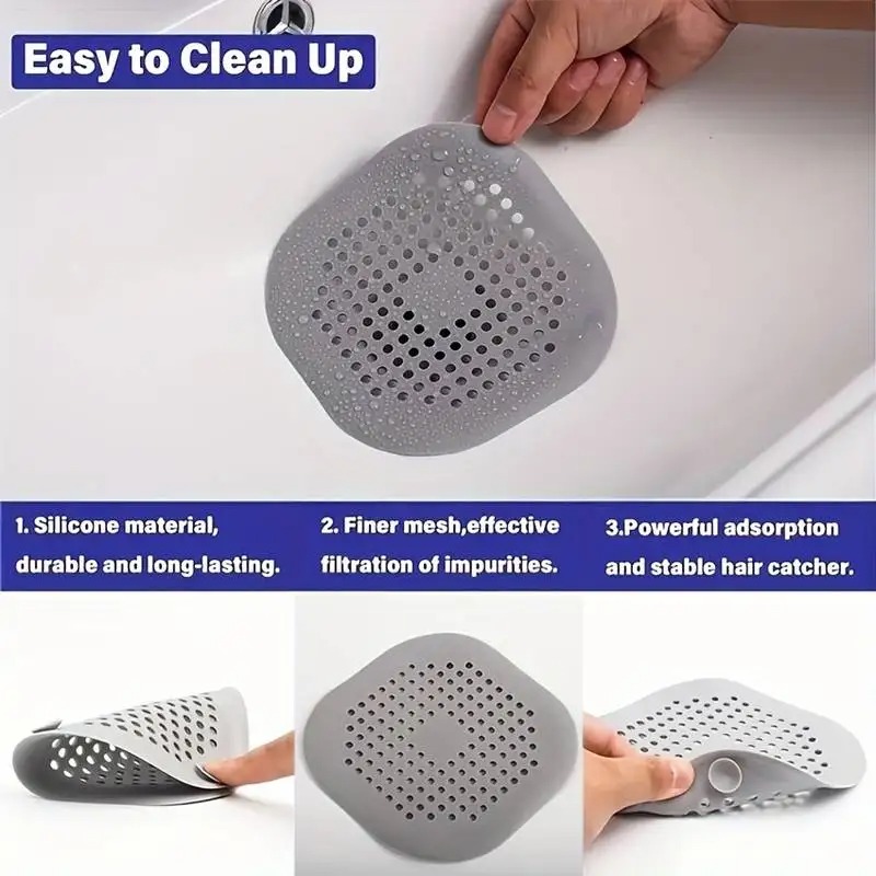 Conveniente y duradero cubierta de drenaje de ducha cuadrada de silicona evita la obstrucción del fregadero colador de drenaje de ducha colador de fregadero de adsorción