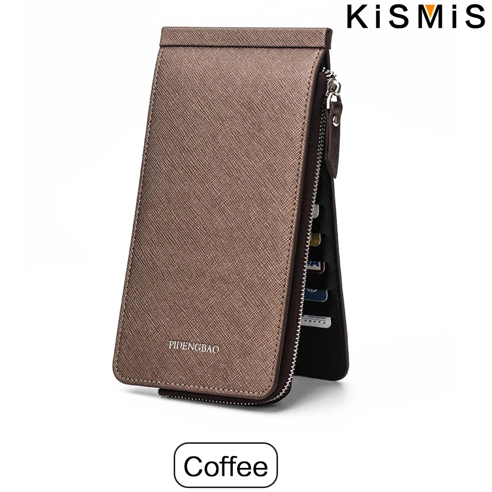 KISMIS RFID Blocking Bifold Wallet - multi-card case with zipper pocket ID holder credit card manager: Brown