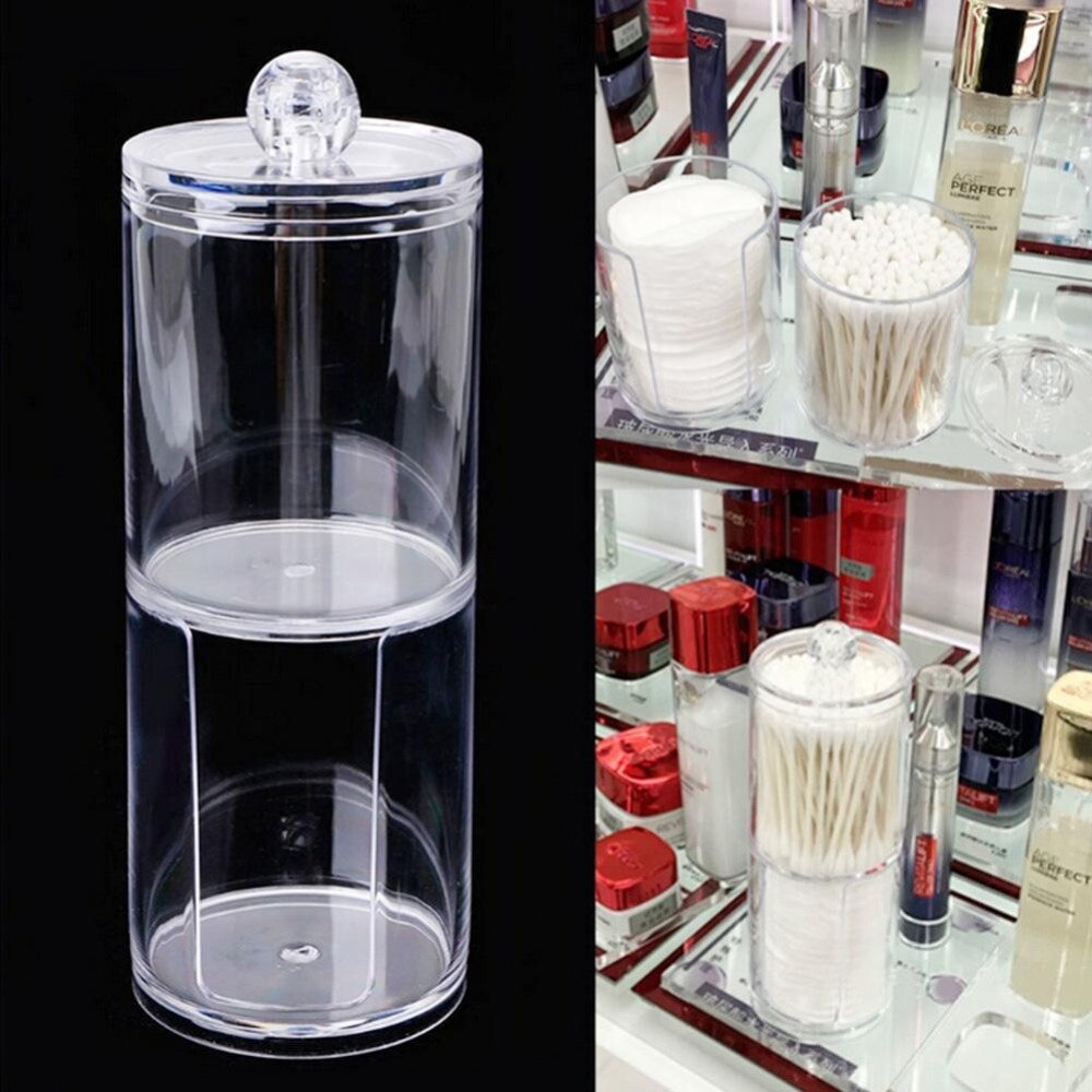 Acrylic Cotton Swab Organizer Box Portable Round Container Storage Case Make up Cotton Pads Q-tip Box Cotton Swab Container
