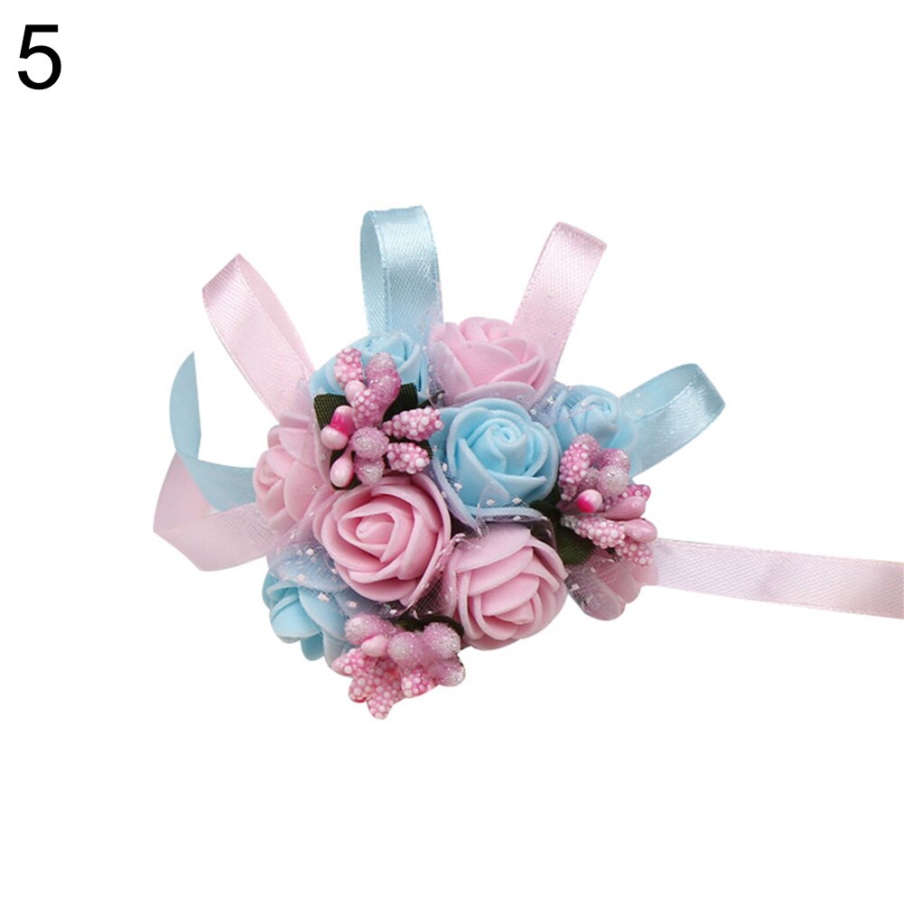 Wrist Corsage Bridesmaid Sisters Hand flowers Artificial Bride Flowers For Wedding Dancing Party Decor Bridal Prom Accessories: Pink Blue
