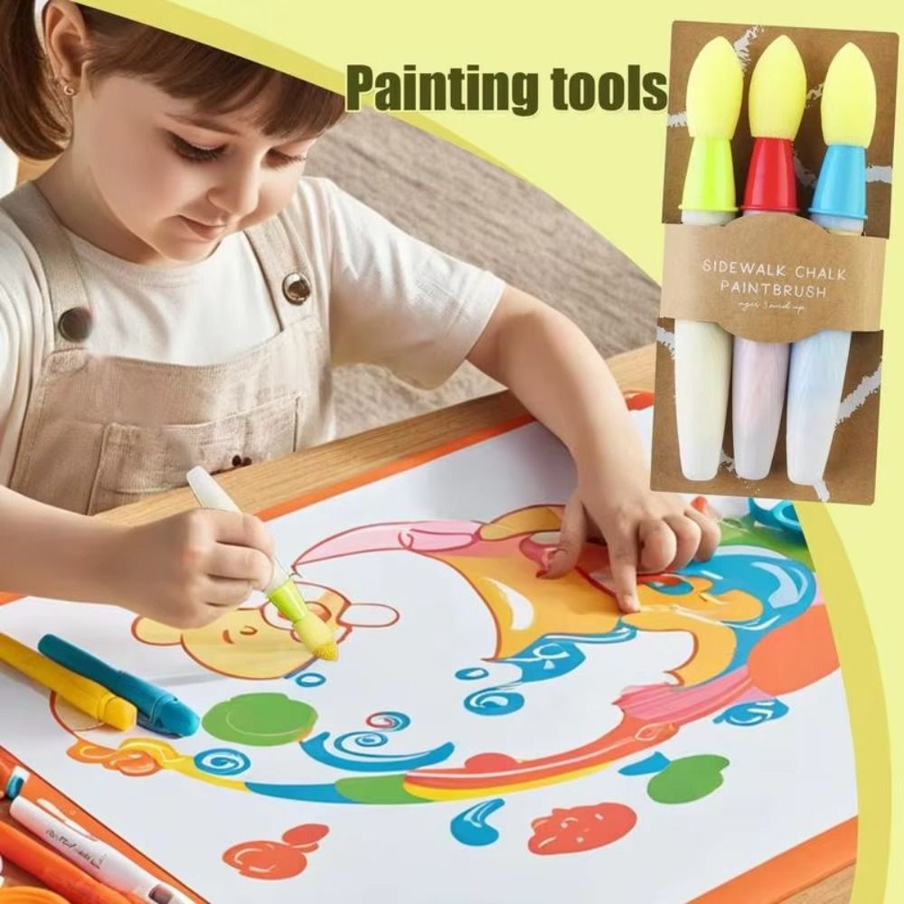 Sponge Head Brush Sidewalk Chalk Paint Brush Set Comfort Thick Handle Pedestrian Children's Brush Set