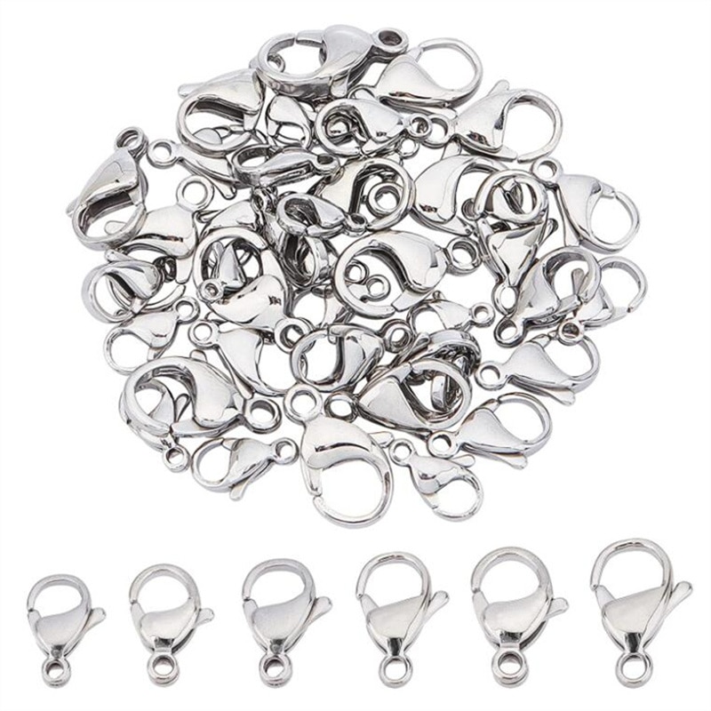 Fermoir à homard en acier inoxydable, 20 pièces, 9/10/12/13MM, crochet de fixation, fin de collier, chaîne, bijoux, accessoires pour la fabrication de bijoux