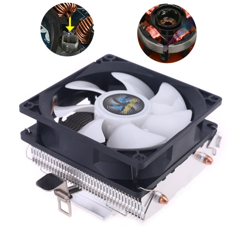 Silent CPU Cooler LGA/115X/775 3 Pin PC Cooling Radiator 2 Copper Tubes 5 Colors LED Cooling Fan