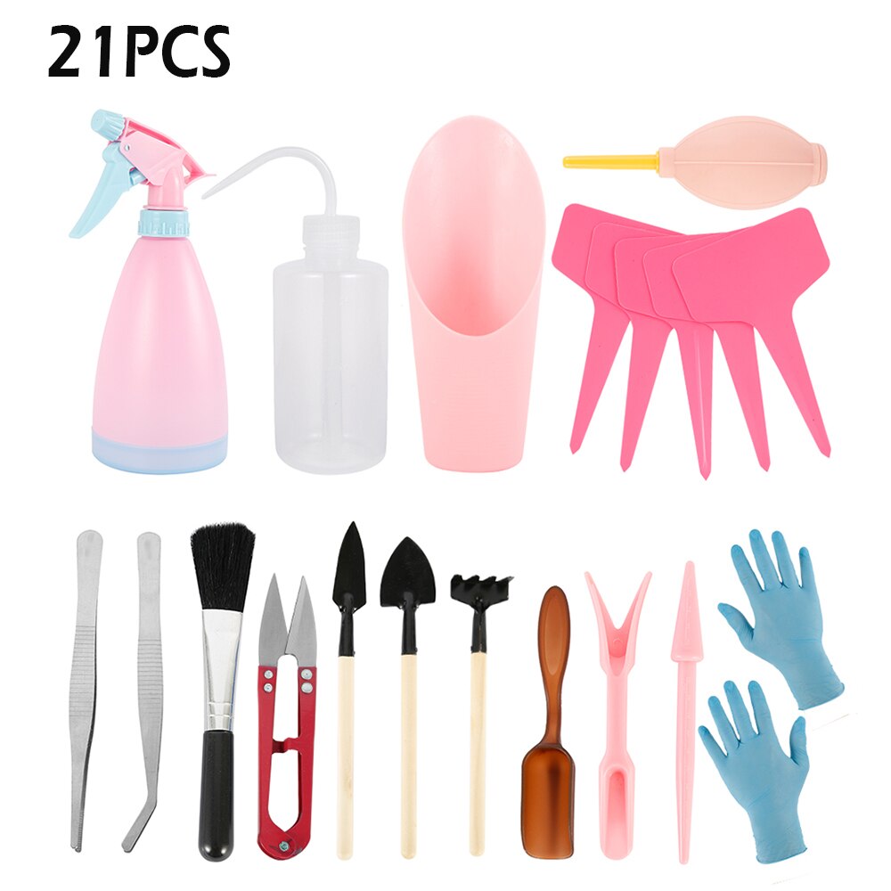 21pcs Succulents Transplanting Tools Flower Seedlings Planted Hand Tool Kit Plant Sowing DIY Accessories Gardening Supplies: Pink