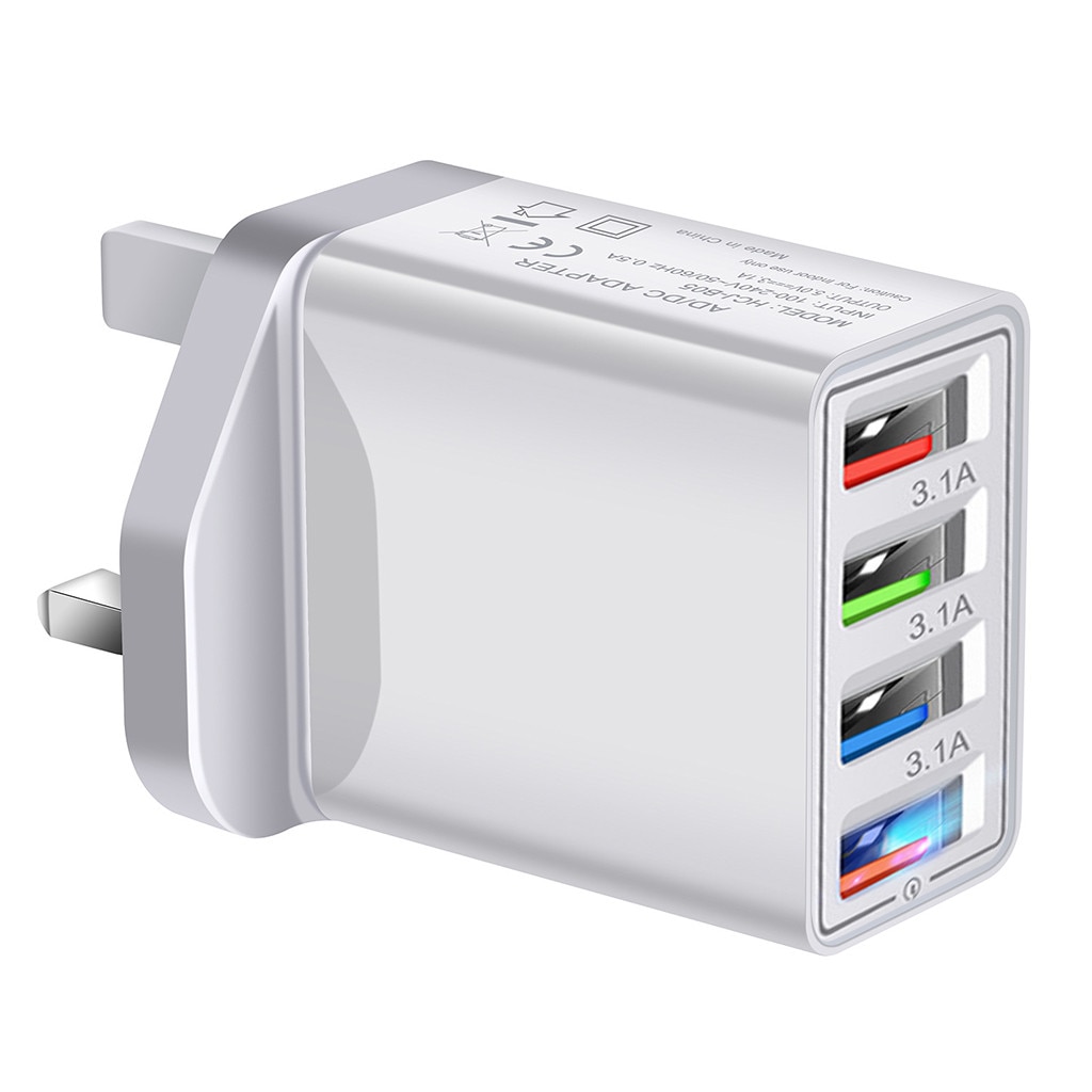 4 Port Mobile Phone Chargers Fast Quick Charge QC 3.0 USB Hub Wall Charger 3.1A Power Adapter UK Plug