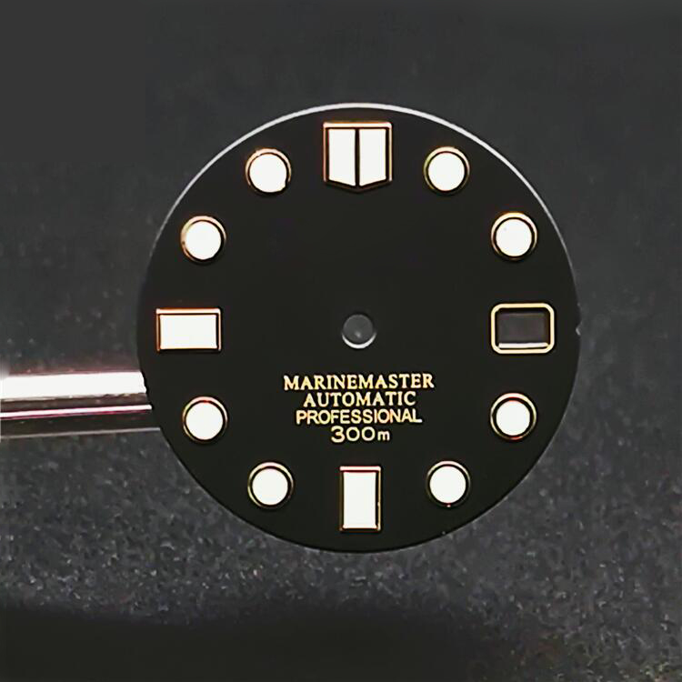 28.5mm NH35 Watch Dial Black Matte Abalone Modified Dial C3 Green Luminous Dial for NO.5 SKX007 NH35 NH36 Movement with S LOGO: 300 Black Gold