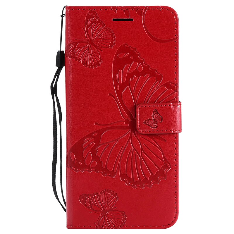 For Huawei Honor 7S 5.45" Honor Play 7 Flip Leather Luxury Case Honor7s Embossed 3D Butterfly Wallet PU Phone Cover Card Holder: Honor Play 7 / Red