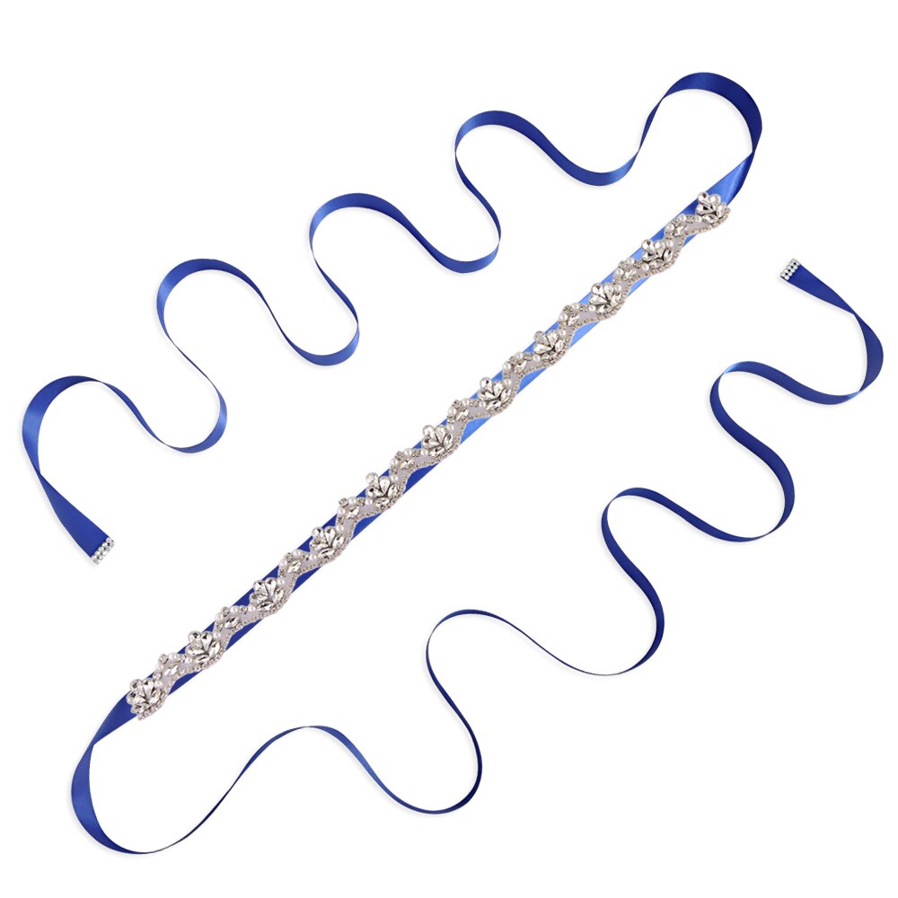Perle brudekjole bælte juvel brude bælte rhinsten bryllup sash diamant brude tilbehør plus size rhinsten bælte scs 421: Kongeblå