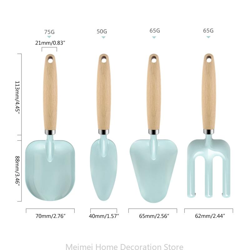 H7bf-delt havesæt til børn, 4 dele metalhaveredskaber til børn med træskaft