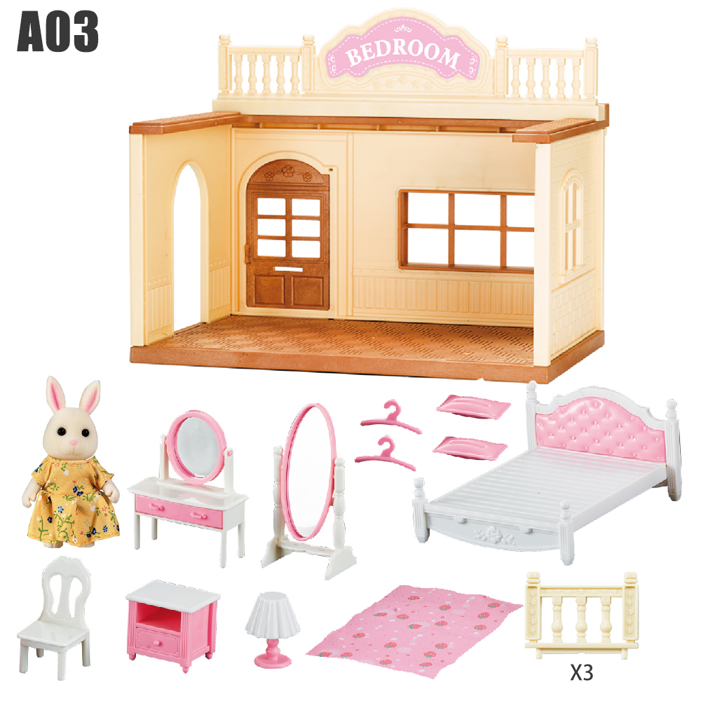Puppenhaus Miniatur Maßstechen 1:12 Wald Familie Hase Villa Haus Einkaufszentrum Küche essen Zubehör Simulation einstellen Mädchen: Grün