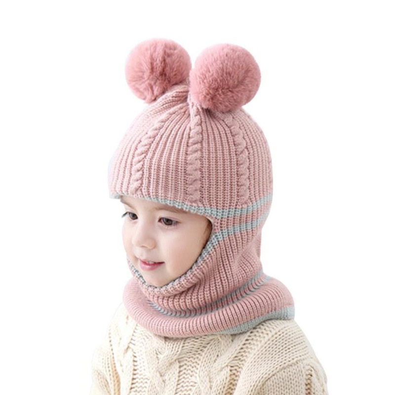 Doitbest 2-6 Y Winter hat for kids beanies two Fur hairball boys Beanie Child knit hats Protect face neck kid girls Earflap Caps