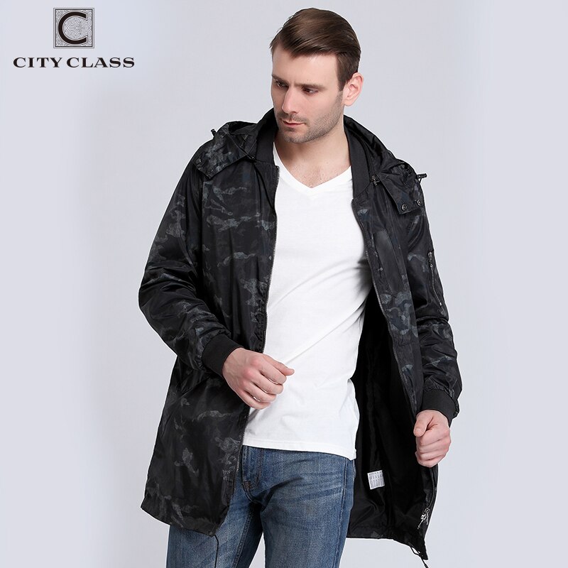 STAD KLASSE Lente Zomer Lange Windjack Heren Jassen Jas Afneembare Kap Camouflage Mode Waterdicht Geul Uitloper 3968