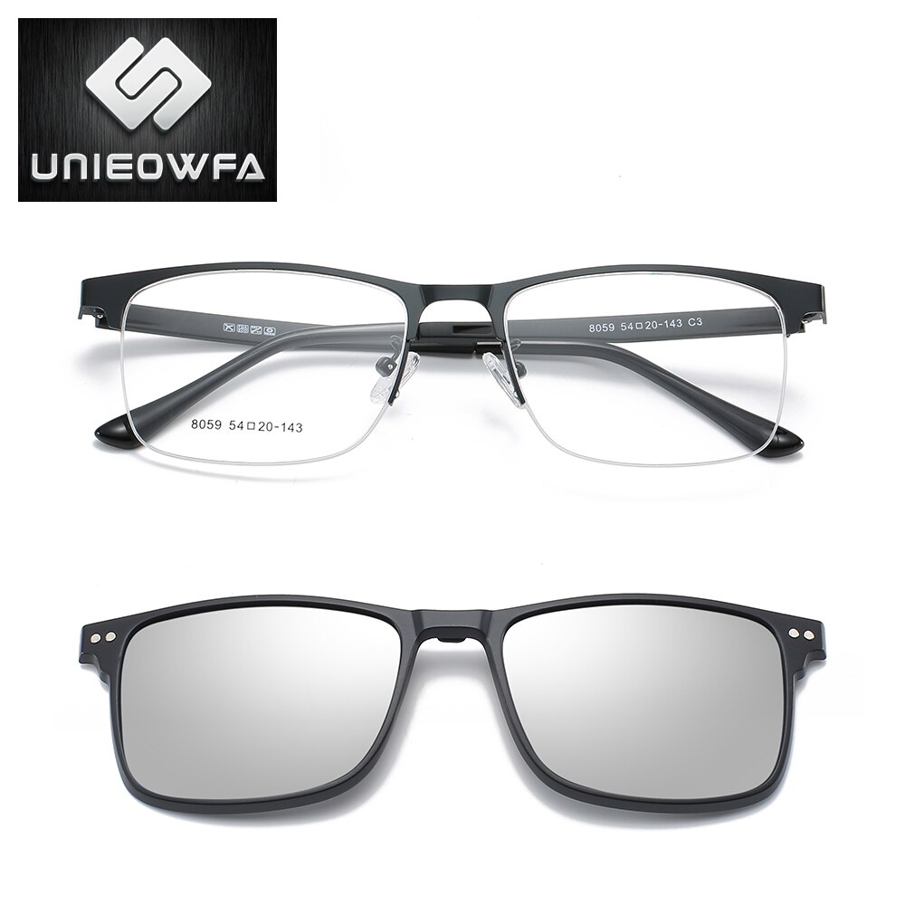 Imán Clip en gafas hombres marco Clip polarizado gafas de sol de hombres prescripción óptico montura de gafas miopía grado gafas: C3 Silver Mirror