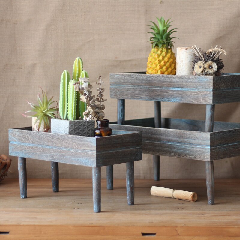 Rétro étagères étagères à fleurs jardin balcon décorations rangement boîte en bois accessoires d'affichage