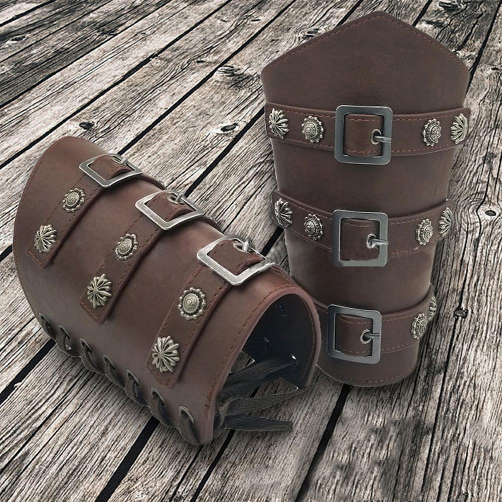 Faux Leather Wide Bracers Medieval Retro Arm Guards Armor Cuff