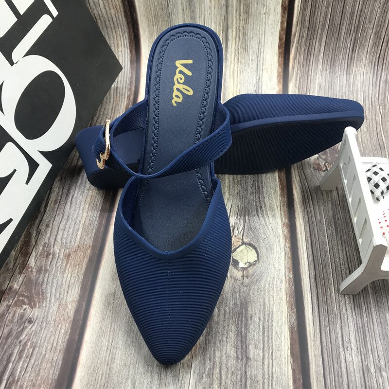Swonco pvc plast sko sommer kvinner sandaler toe conver halvslip muldyr sommer kausal sko kvinnelige slip on sandaler damer: Blå / 39