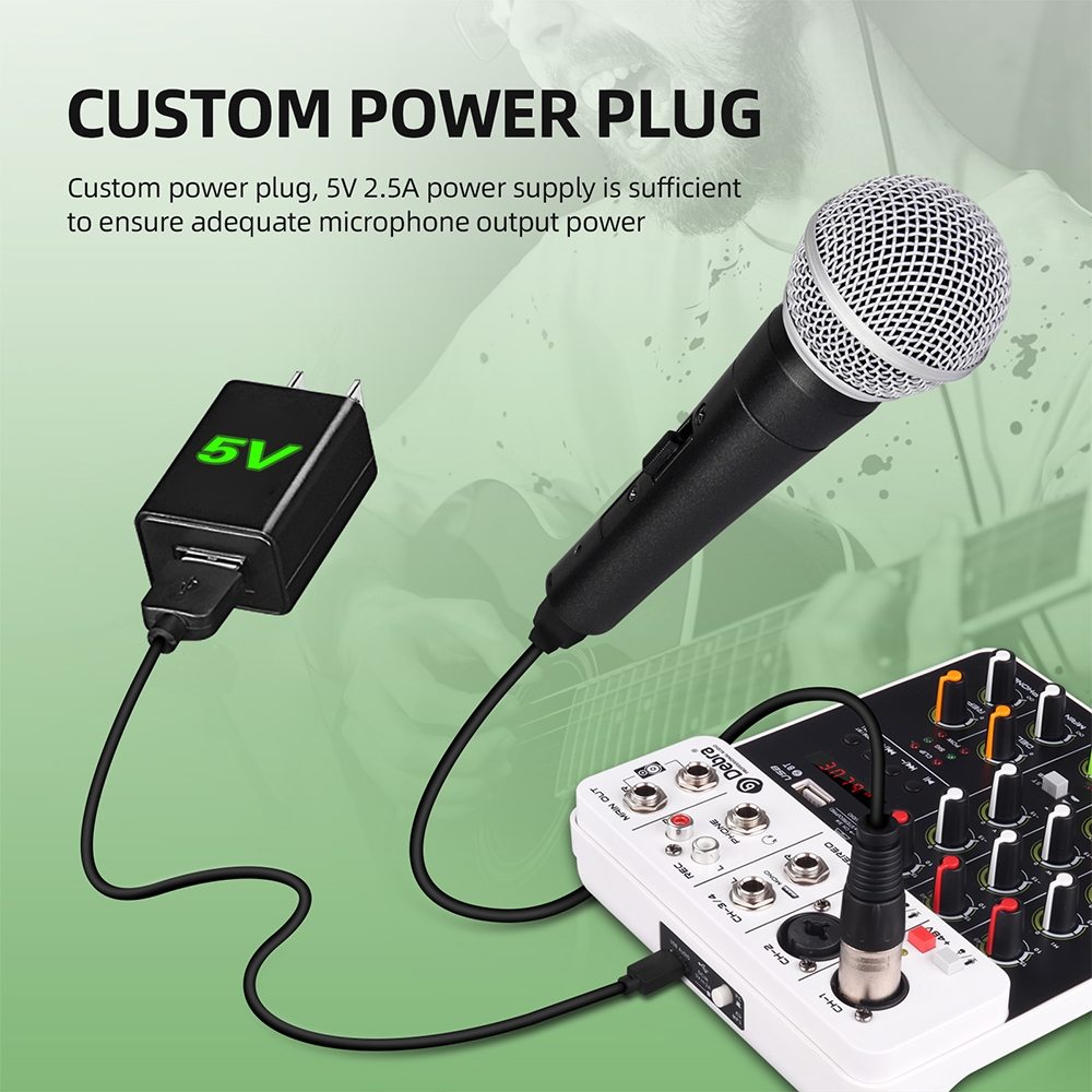 Mezclador de Audio Debra V4 de 4 canales con Bluetooth USB 48V efecto repetido de retardo de energía fantasma para consola mezcladora de sonido grabación de PC