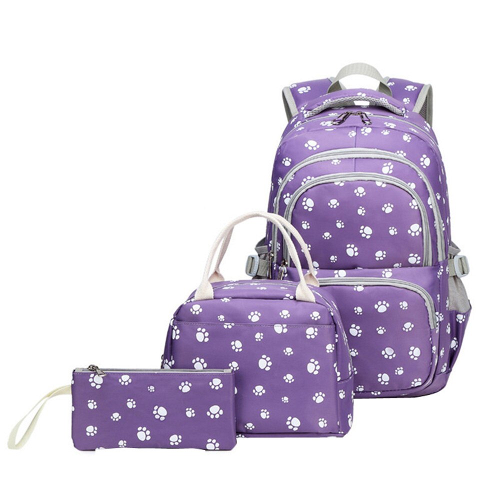 Afdrukken Schooltassen 3 stks/set voor Tienermeisjes Vrouwen School Rugzak Mode Student Boek Tas Kinderen Rugzakken met handtas: purple