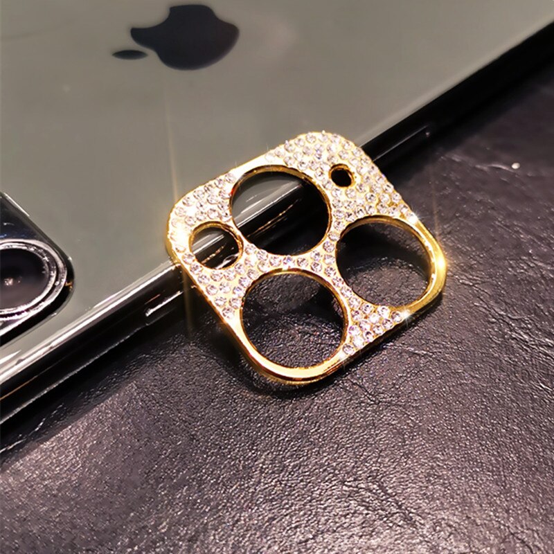 Bling Diamond Camera Lens Protective Ring Case For iPhone 11 11Pro Max Shining Rhinestone Camera Lens film Protector Cover: For iPhone 11Pro Max / Gold