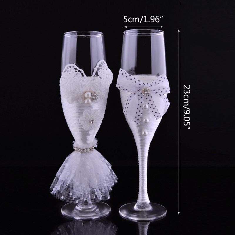 Wijnglazen voor trouwjurken - handgemaakte champagneglazen voor bruid en bruidegom, champagneglas voor bruid en bruidegom (set van  of 2))