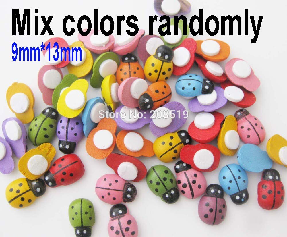 WBNAEG DIY glued flatback ladybug wood embellishment 150pcs multisizes handmade craft supplies: colorful 9 by 13