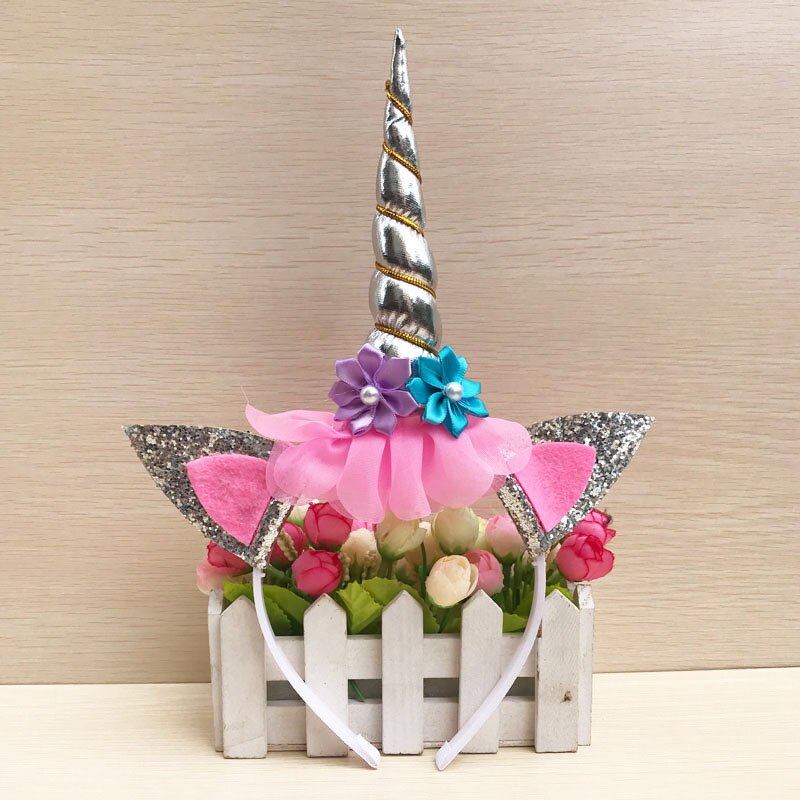 Unicorn pannband silver horn glitter flickor hårband unicorn bonus för prinsessan födelsedag jul påskfest barn hår slips