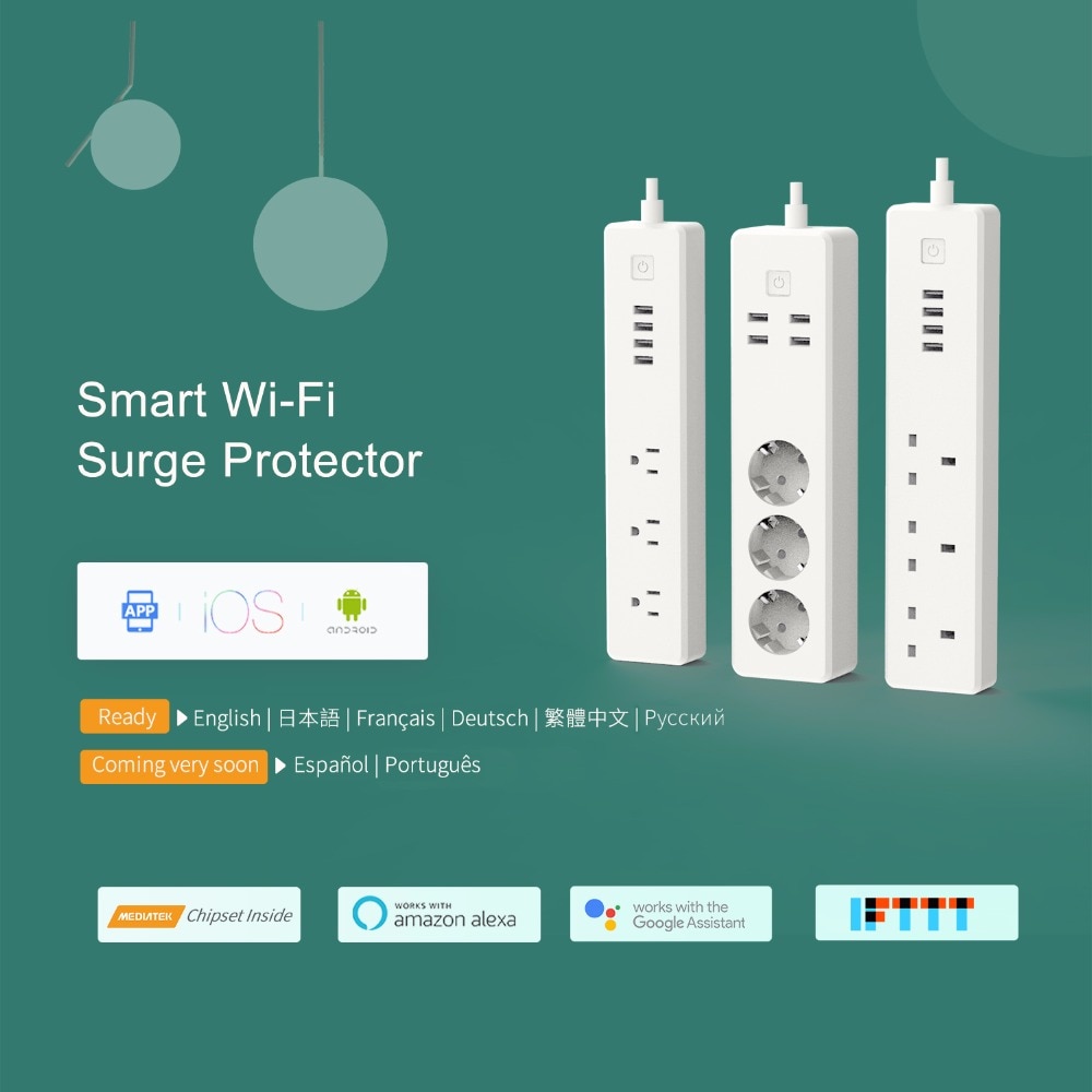 Smart WiFi Surge Protector, US/EU/UK Version Power Strip,Alexa & Google Assistant & IFTTT Supported, App Remote Control,MSS425E
