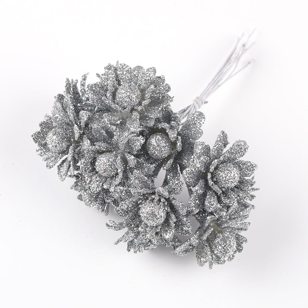 8/10/12/90/144 st silver blandad hybrid blomma körsbär ståndare bär bunt gör-det-själv tårta jul bröllopslåda krans dekor  d0605: Stil 12