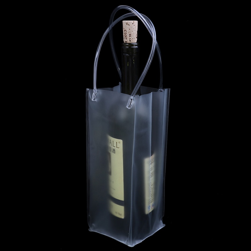 1X Durable Clear Transparent PVC Champagne Wine Ice Pouch Cooler Bag with Handle