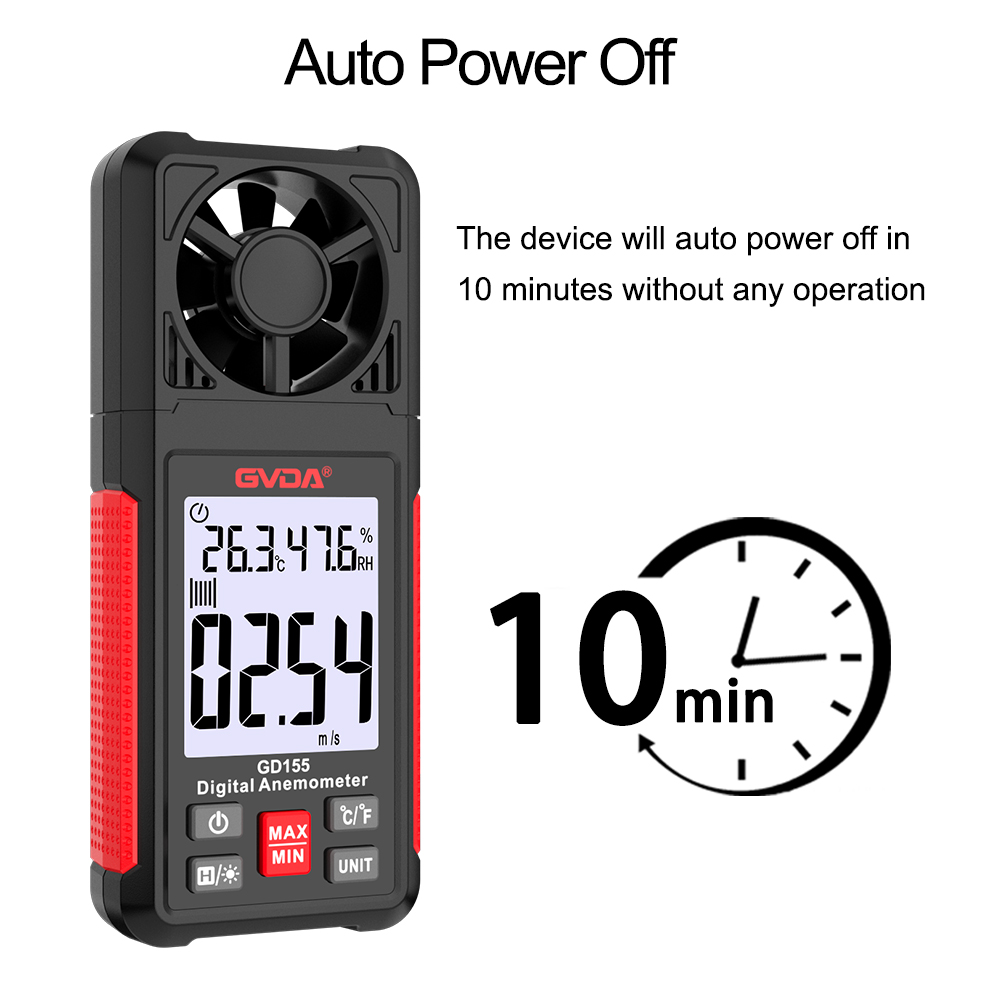 Gvda Digitale Anemometer Draagbare Windsnelheidsmeter Luchtsnelheidsmeter Windmeter Lcd Backlight Display Temperatuur Vochtigheidsmeter