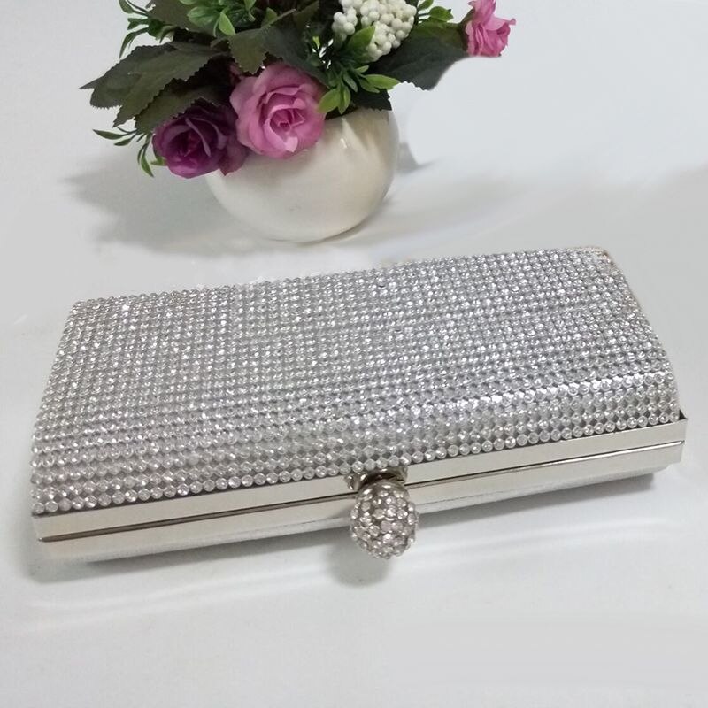 Silver Diamante Diamond Crystal Evening bag Clutch Purse Party Prom Wedding