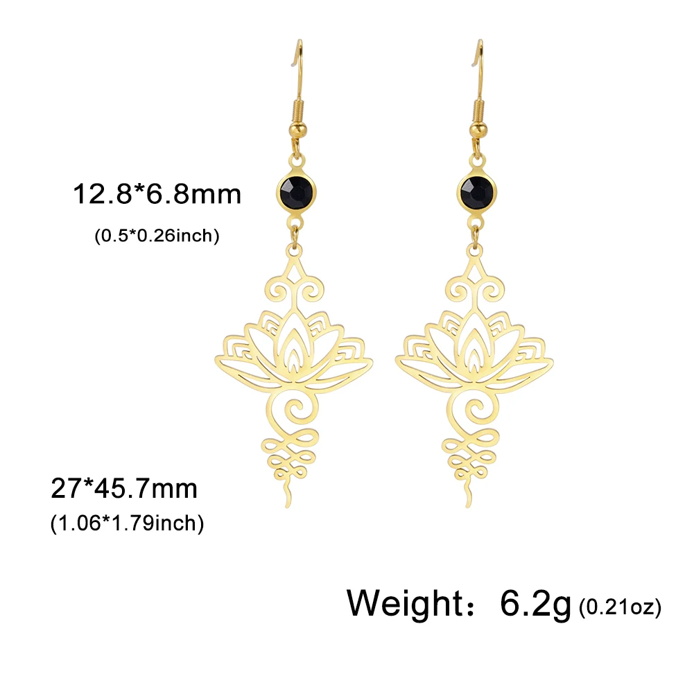 Skyrim Unalome Pendientes colgantes de flor de loto de acero inoxidable, colgante de budismo de Yoga, pendiente de gota, joyería espiritual, para mujeres: Marrón