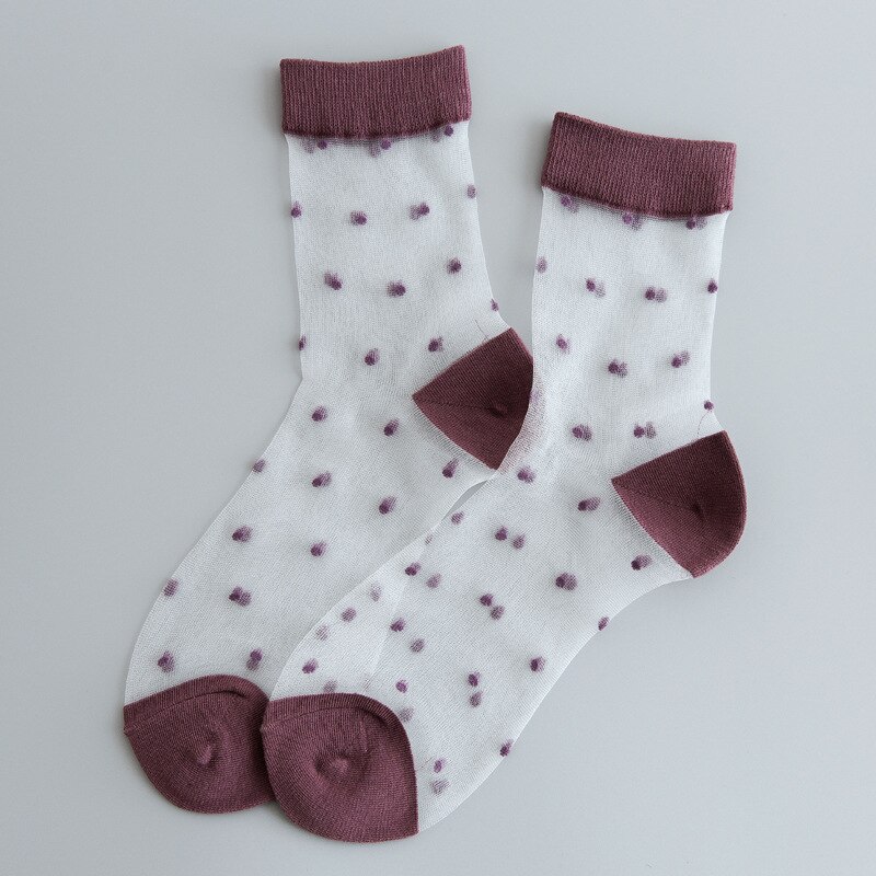Calcetines transparentes de estilo japonés para mujer, medias cortas de seda de cristal de lunares Vintage, Harajuku coreano, ropa de calle de verano: Morado