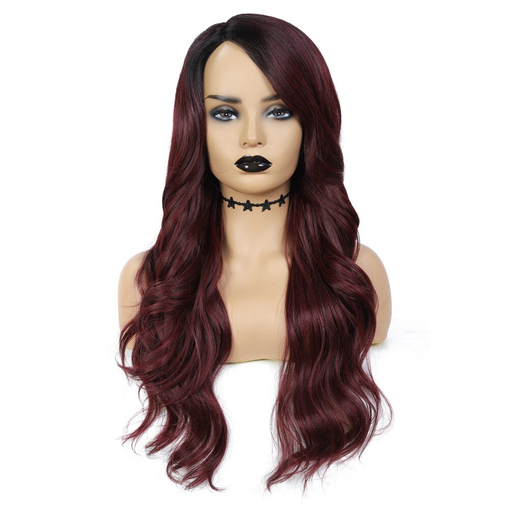 SOKU Pelucas długo brązowy falisty peruka syntetyczny Sznurówka przód peruki dla czarny kobiety Sznurówka peruka syntetyczny Glueless ciepło odporny Fiber peruki: DRBG