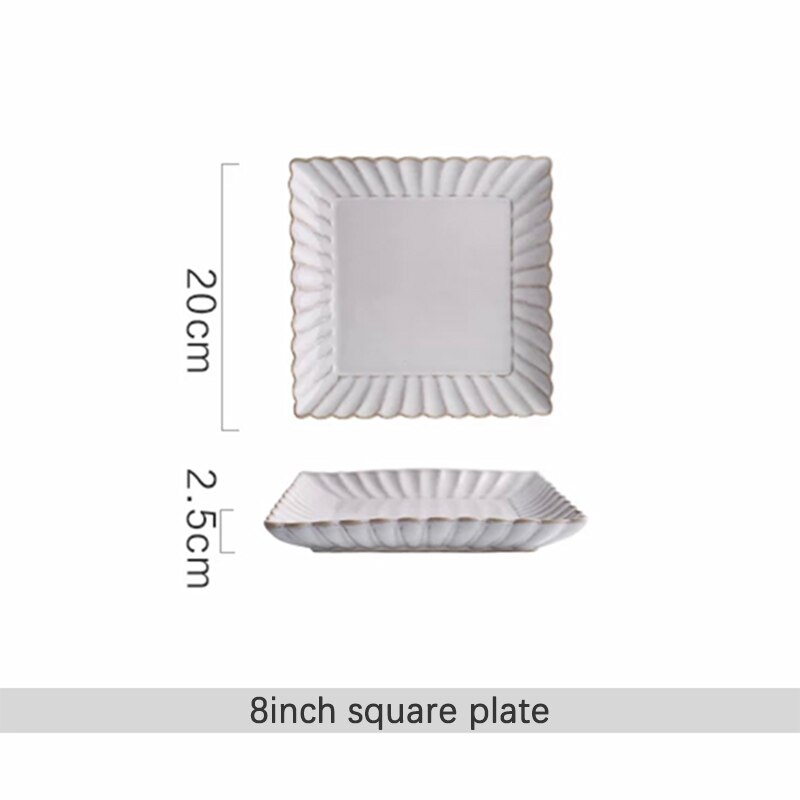 Ceramic Dinnerware Set Food Plates Dishes Dinner Plates Salad Soup Bowl Klin Glaze White Plates and Bowls Set for Restaurant: 8inch square plate