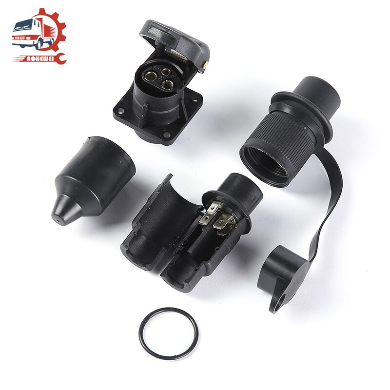 Aohewei 3 Pin Trailer Plug Socket Connectors Trekhaak Ronde 3 Pole Adapter Waterdichte Towing Accessoires Voor Caravan Vrachtwagen 12V