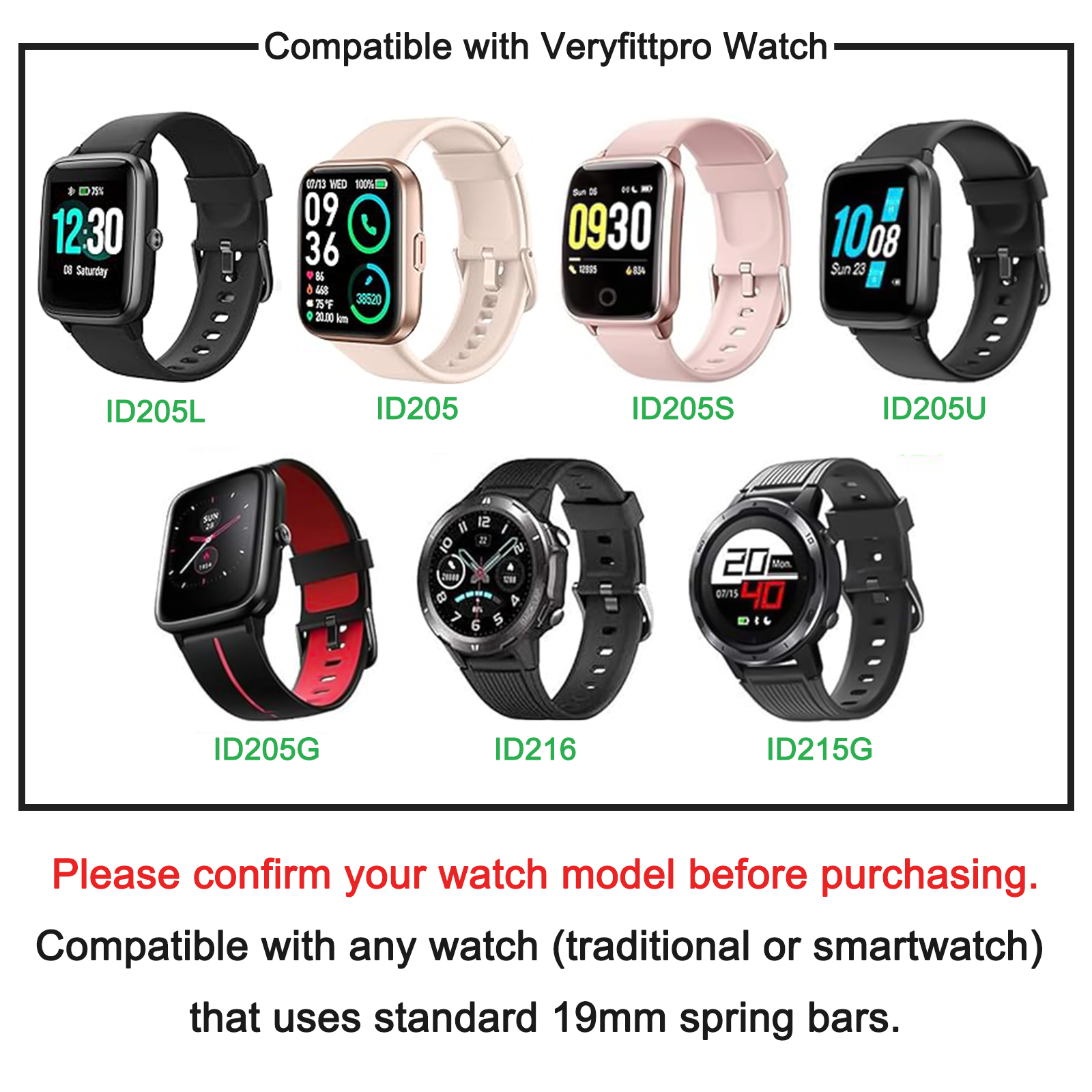 Bracelet en Silicone souple de 19mm pour Veryfitpro ID205L/ID205/ID205S/ID205U/ID205G/ID216/ID215G, Bracelet de montre de Sport