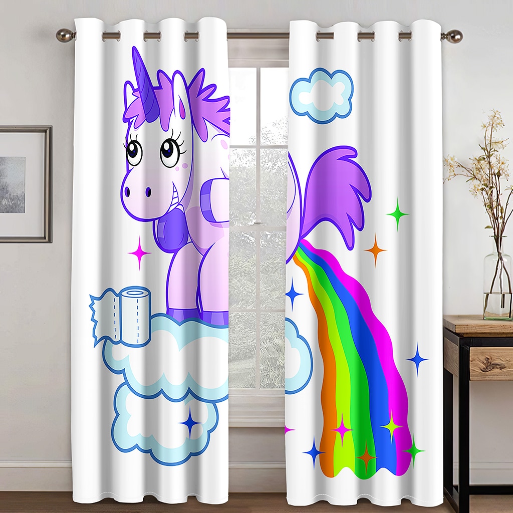 Thuis Eenhoorn Cartoon Afdrukken Gordijn Woonkamer Slaapkamer Gordijn Home Decoratie Gordijn Volwassen Kinderen Gordijn