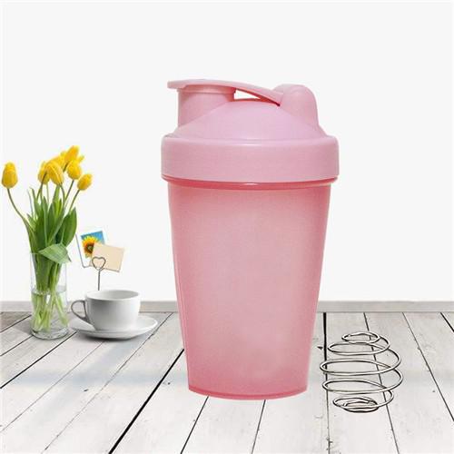 Sport Shaker Bottle 400ML Whey Protein Powder Mixing Bottle Sport Fitness Gym Shaker Outdoor Portable Plastic Drink Bottle: Pink