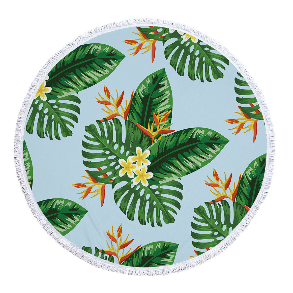 Innovatief groen bladerenpatroon rond strandlaken van microvezelmateriaal kan worden gebruikt als badhanddoek, yogamat, picknickmat, speelmat: 1