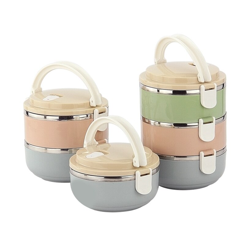 1/2/3/4 Layers Portable Stainless Steel Round Lunch Box Bento Thermal Insulated Food Storage Container Dinnerware