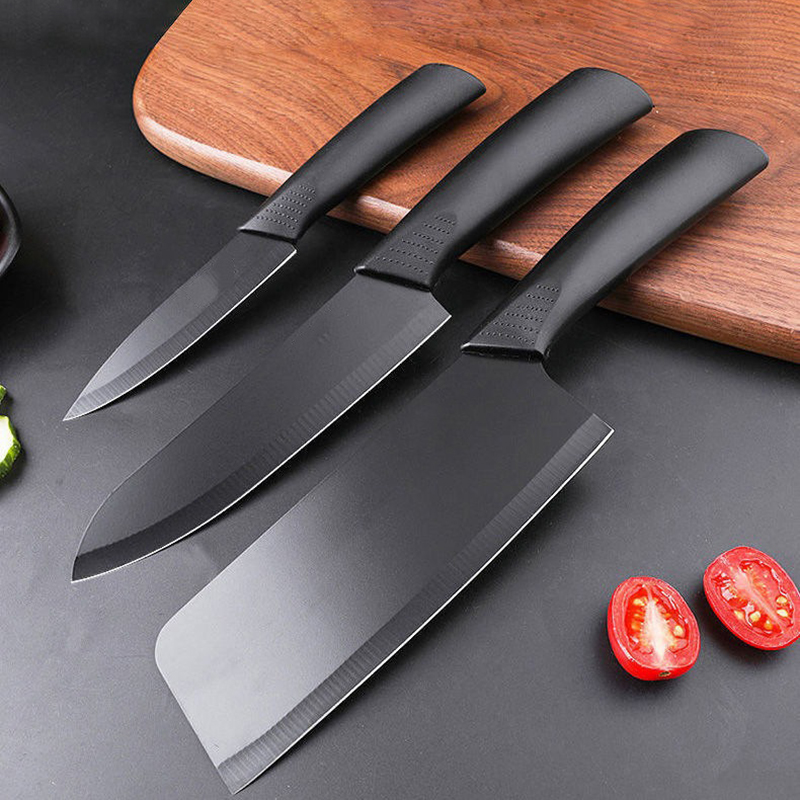 Juego de cuchillos de cocina de acero inoxidable con mango de plástico antideslizante negro, cuchillo para cortar fruta, cuchillo multifuncional para el hogar